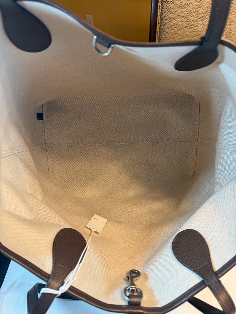 New Authentic Gucci GG Supreme Logo Tote Bag and Pouch Blue Brown Large - Picture 11 of 16